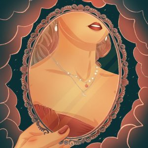 Illustration portrait femme et miroir