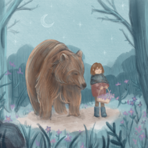 Illustration scène enfant et ours livre enfant